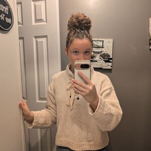 Cozy Textured POL Sweater - Cream